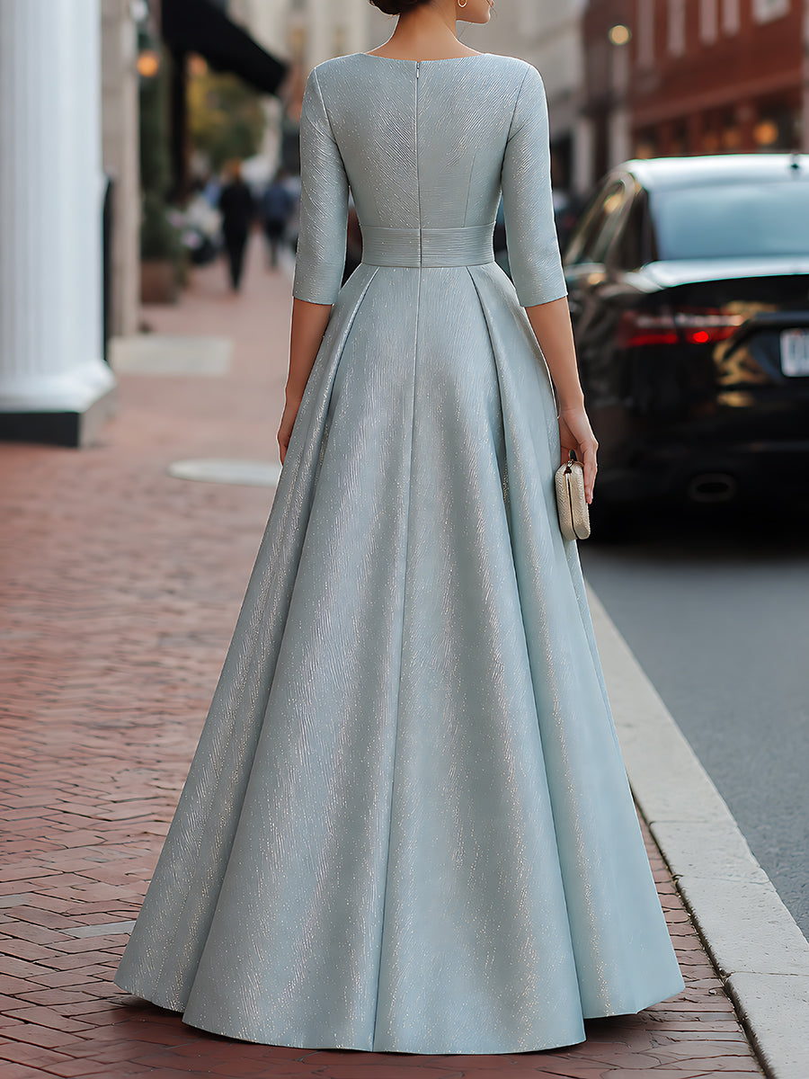 Shimmering Wrap-Front A-Line Maxi Dress