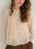 Romantic Ivory Pleated Tiered Blouse
