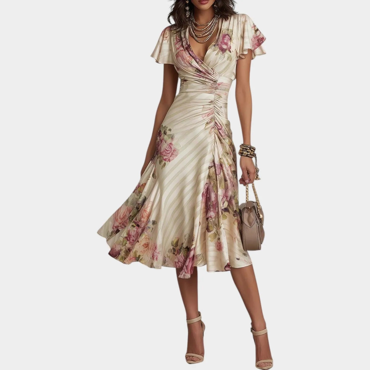 Elegant Floral Wrap Midi Dress