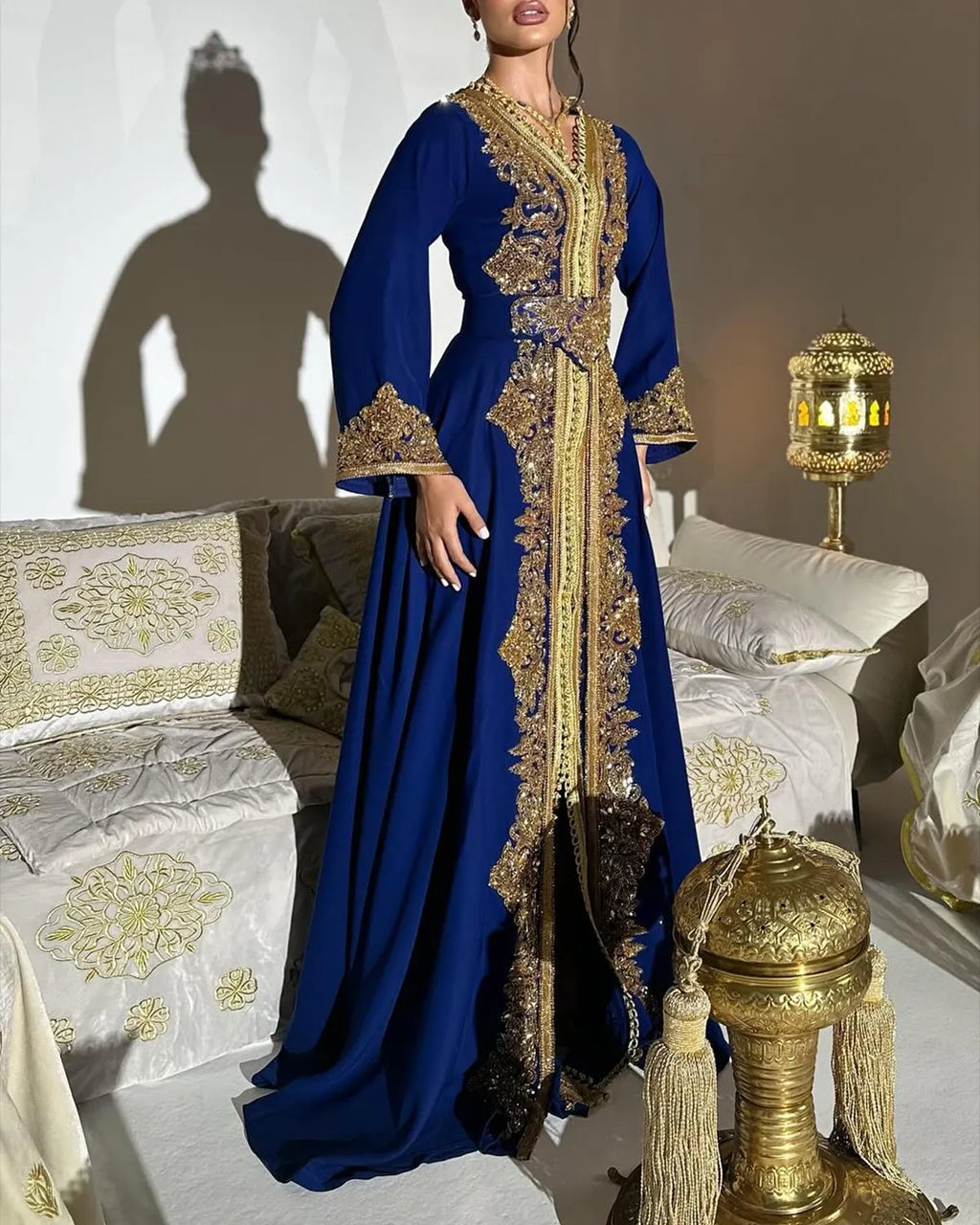 Women's V-neck long sleeve embroidered sequins Dress