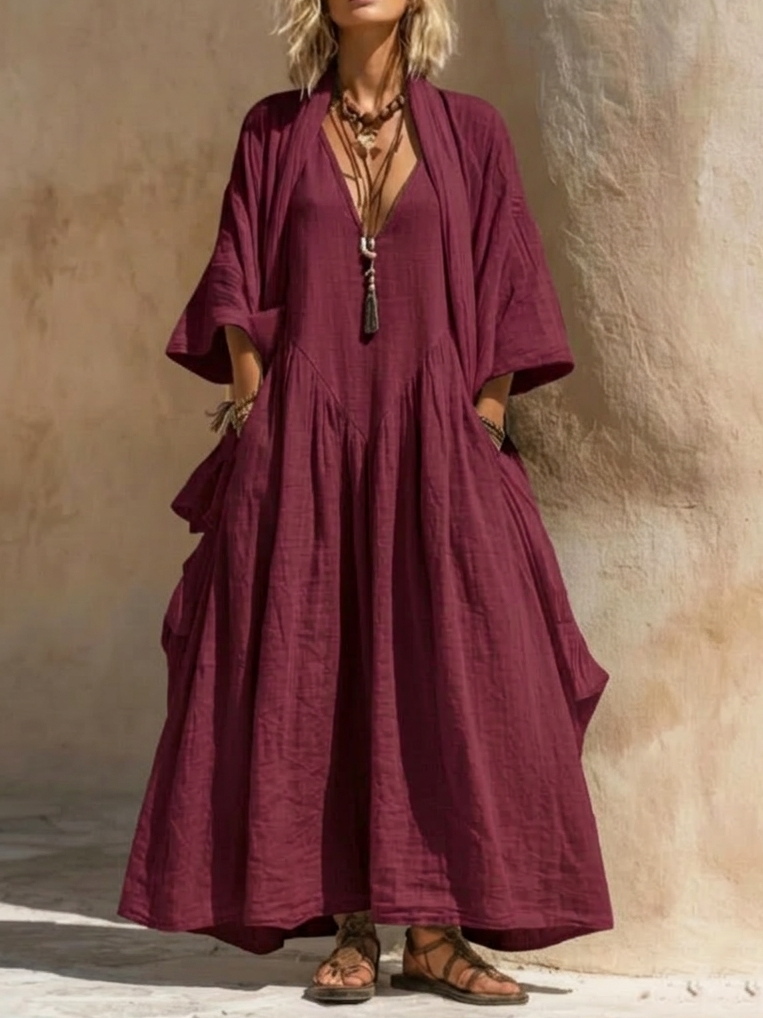 Bohemian Casual Cardigan Dress Cotton Linen Two-piece Set