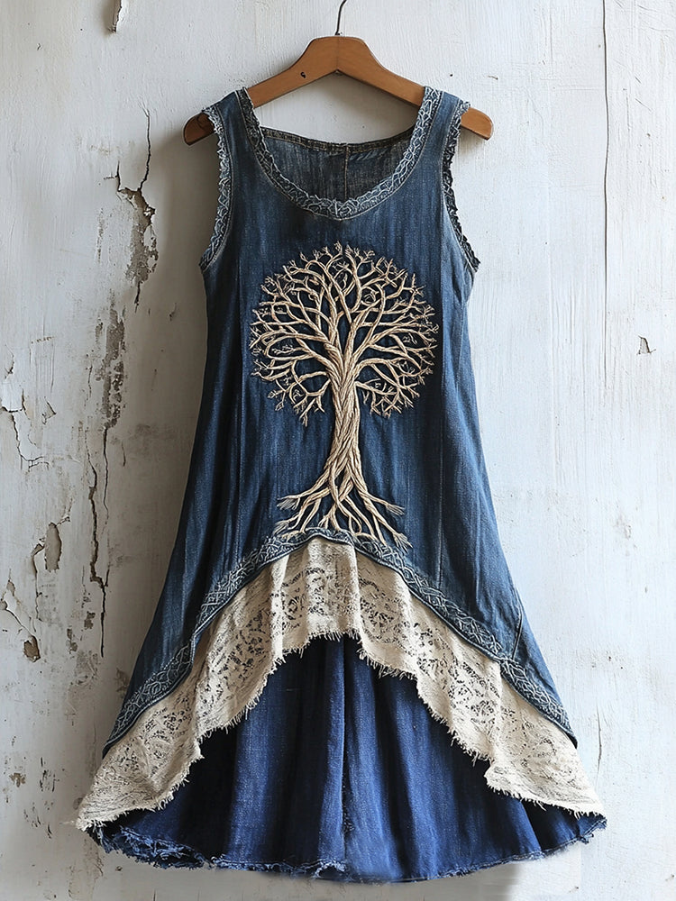 Women's Vintage Viking Tree Of Life Art Lace Tank Dress
