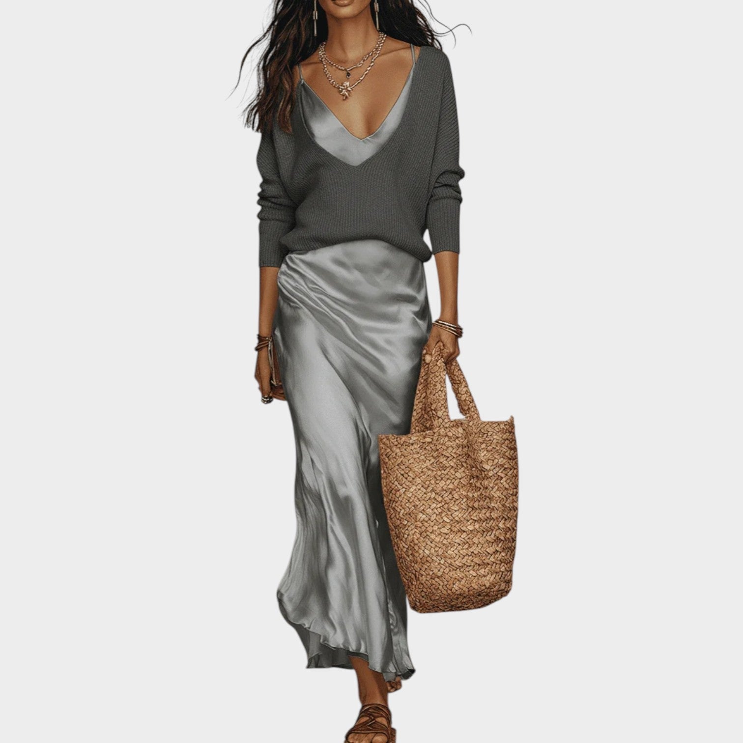 Sophisticated Knit and Satin Skirt Set
