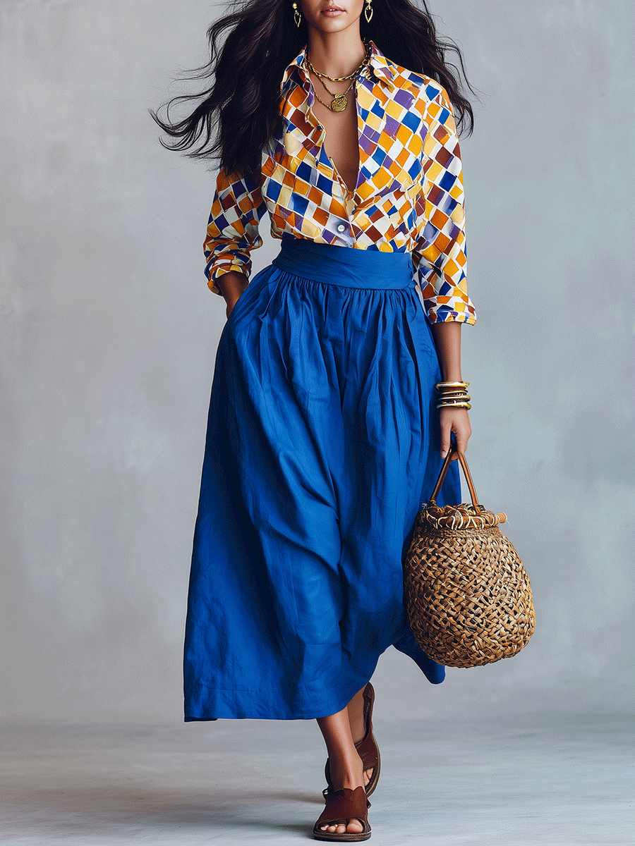Elegant Vacation Mediterranean Blue Two-Piece Boho Set