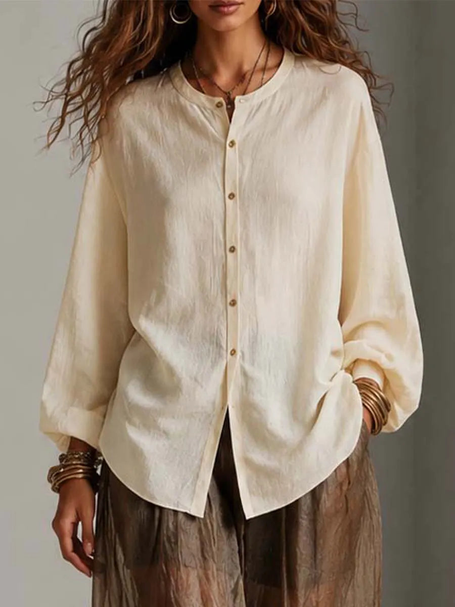 Old Money Style Cotton-Linen Shirt And Tencel Linen Wrinkled Wide-Leg Pants Two-Piece Set