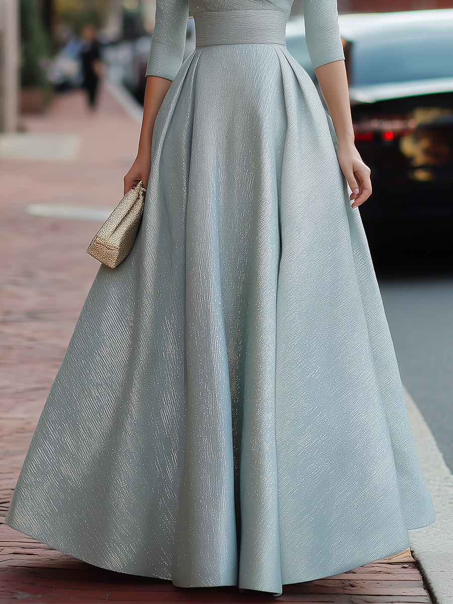 Shimmering Wrap-Front A-Line Maxi Dress