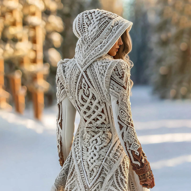 Women's Vintage Viking Celtic Knit Cozy Sweater Dress