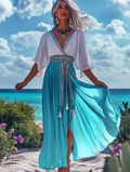 Summer vacation fashion elegant contrast color dress 0d69