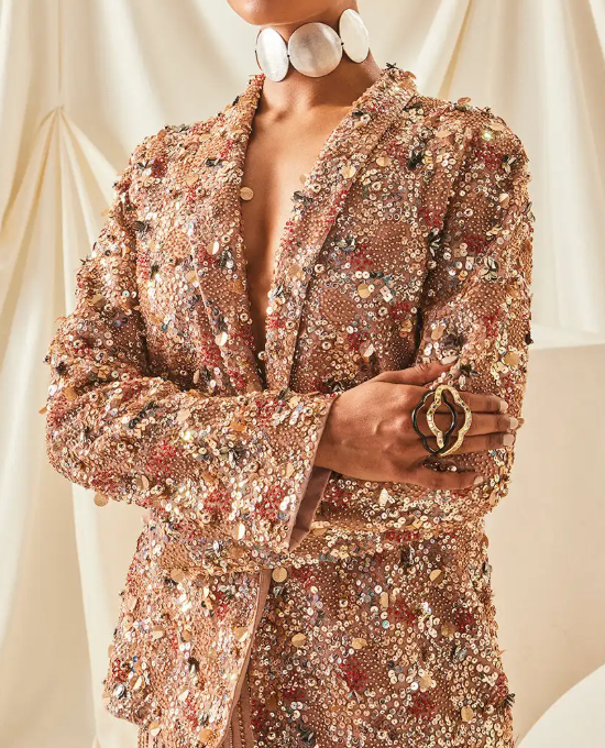 Women's Rose Gold Sparkly Single Breasted Blazer