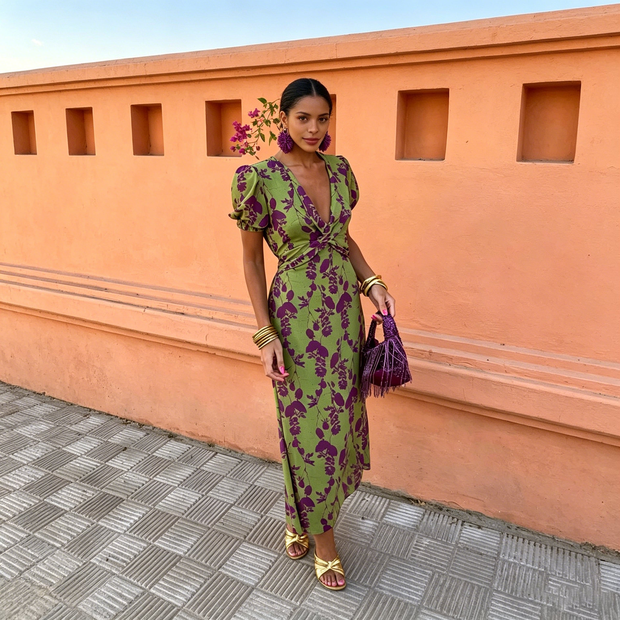 Floral Wrap Midi Dress