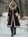 [24-hour shipping out]Loose Vintage Velvet Wool Gold Edge Stitched Pocket Hooded Coat
