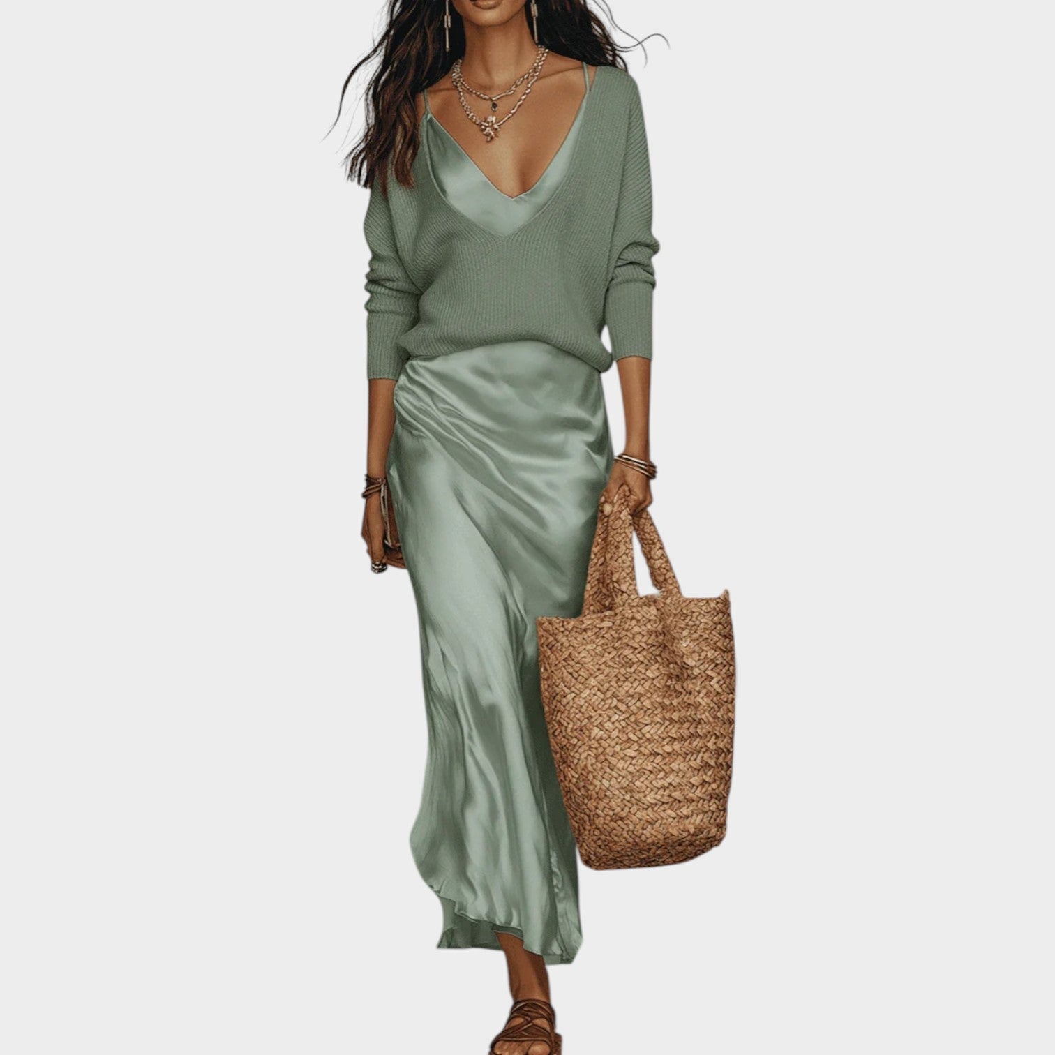 Sophisticated Knit and Satin Skirt Set