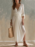 Soft Ivory Wrap Knit Maxi Dress