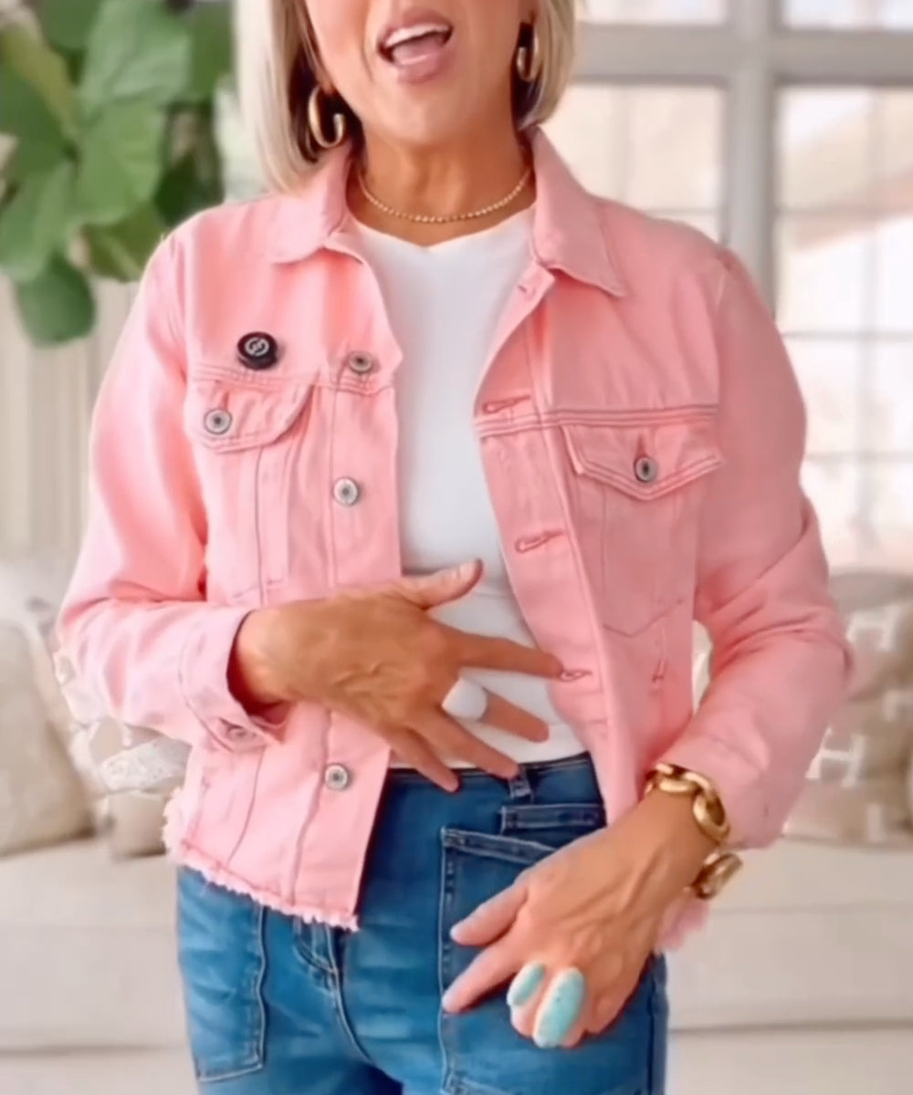 Women's Lapel Washed Denim Casual Jacket