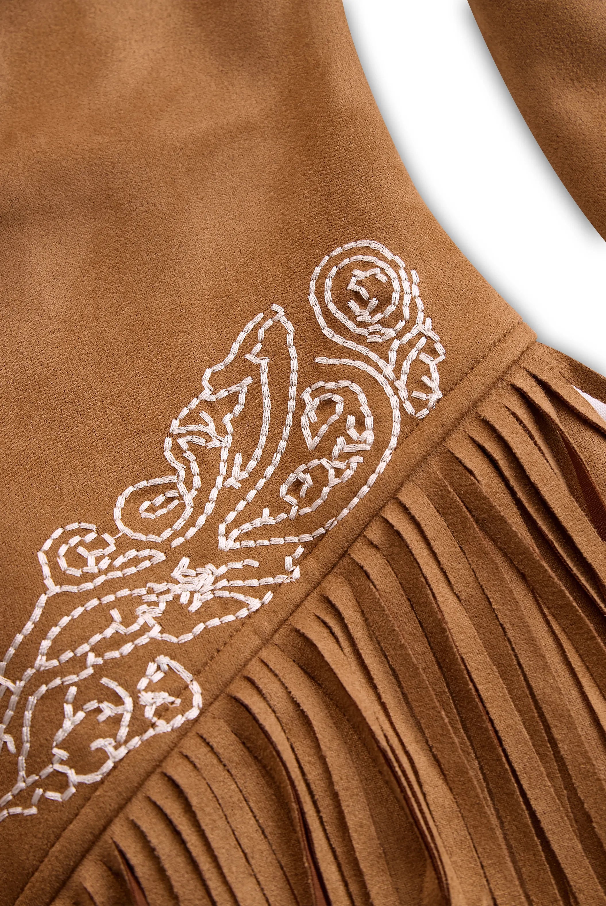Vintage Western Style Embroidered Tassel Long Sleeve Brown Suede Mini Dress