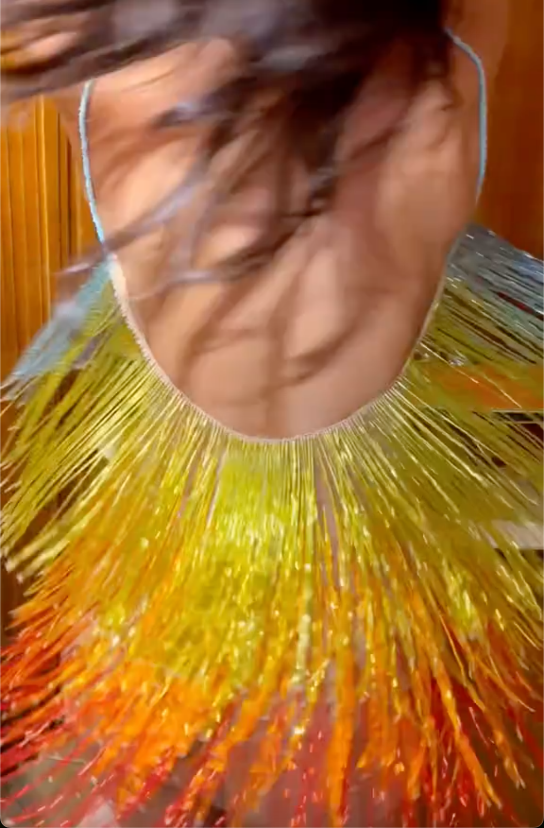 Rainbow Ombre Metallic Fringe Halter Mini Dress
