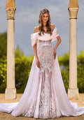 Off shoulder wedding gown with chantilly lace