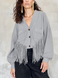 Relaxed Light Gray Fringe Cardigan