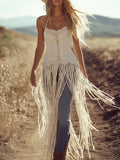 [24-hour shipping out]Retro Romantic Tassel Spaghetti Strap Textured Fabric Mid-length Top