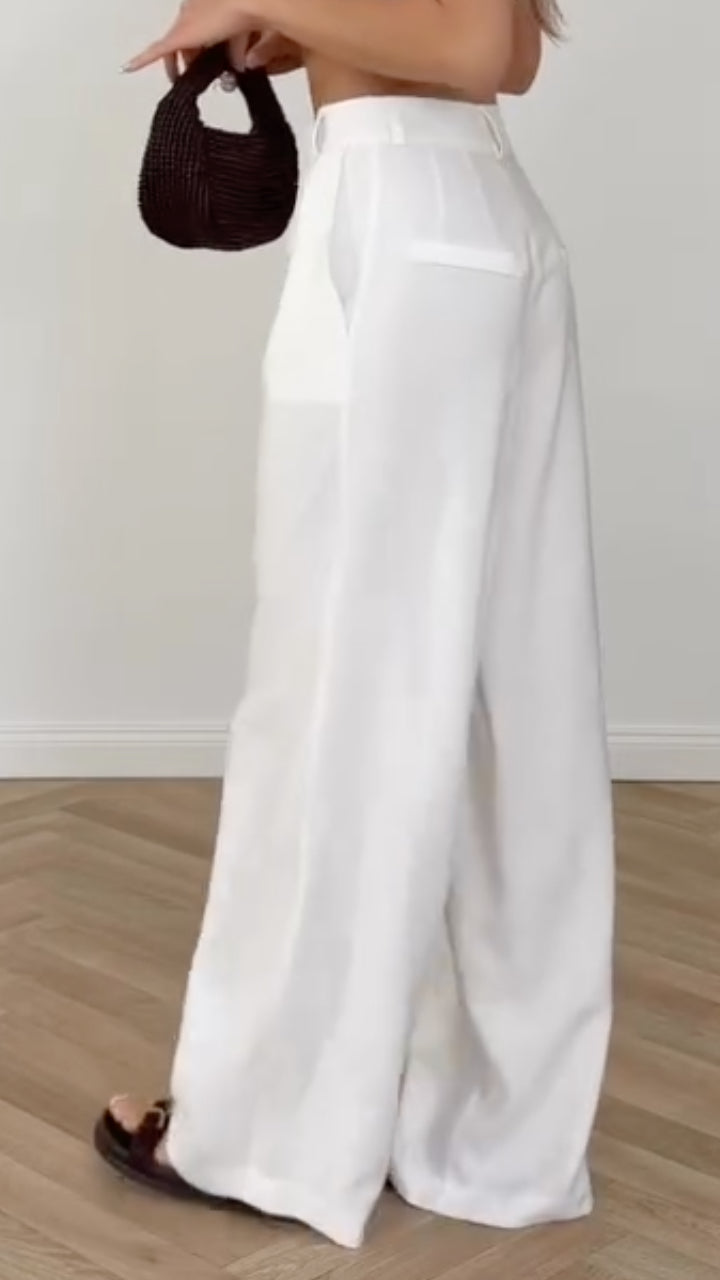 High Waist Pleated Loose Wide Leg Suit Pants,