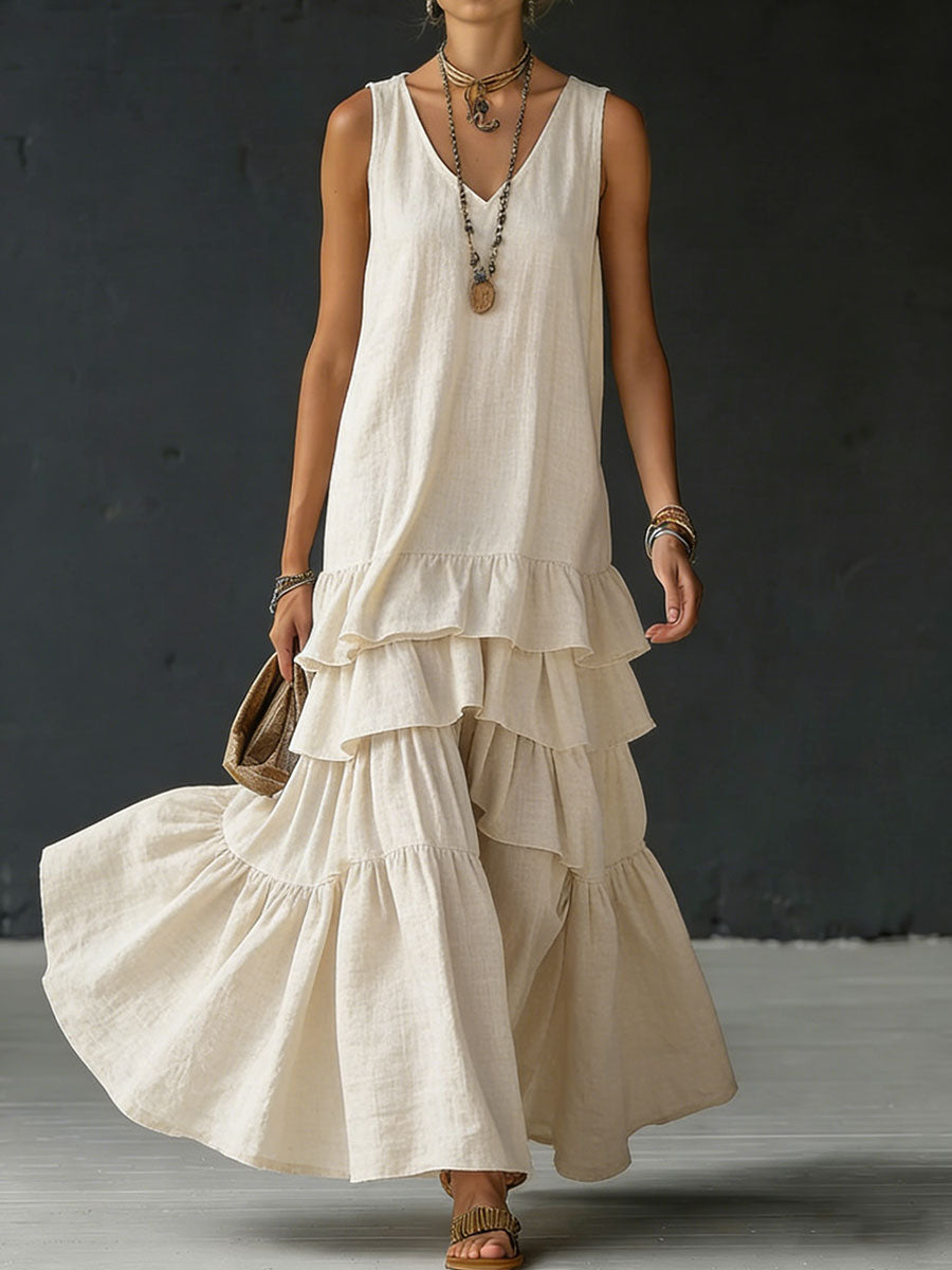 Women's Cotton And Linen Loose-fitting Solid Color Vest Dress