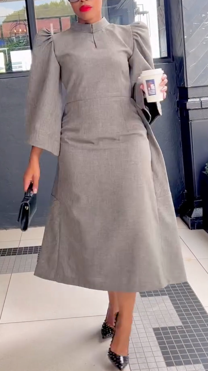 Women's Stand Collar Puff Sleeve Elegant Dress