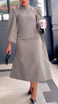 Women's Stand Collar Puff Sleeve Elegant Dress