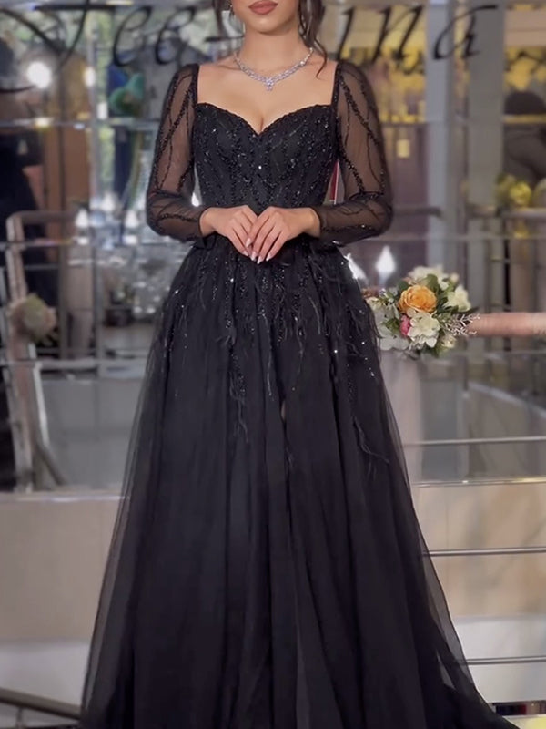 Paneled Shiny Long Sleeves V-neck Maxi Dresses