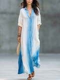 Elegant Blue Gradient Button-Down Shirt Dress