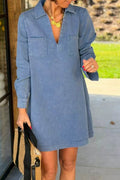 V-Neck Pocket Denim Shirt Dress