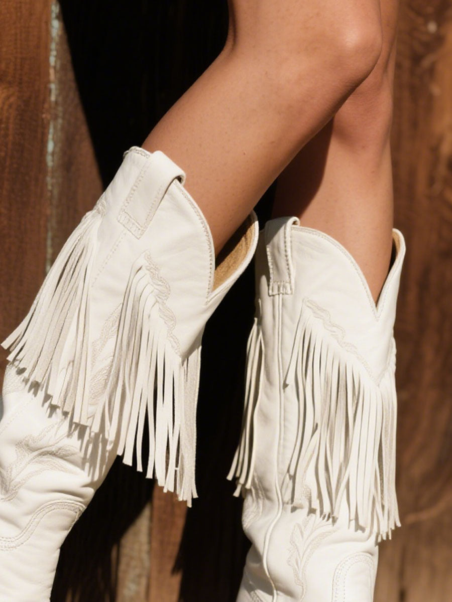[24-hour shipping out]Women's Western Embroidered Tassel Leather Cowboy Boots
