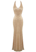 Halter Sequin Maxi Dress Gold