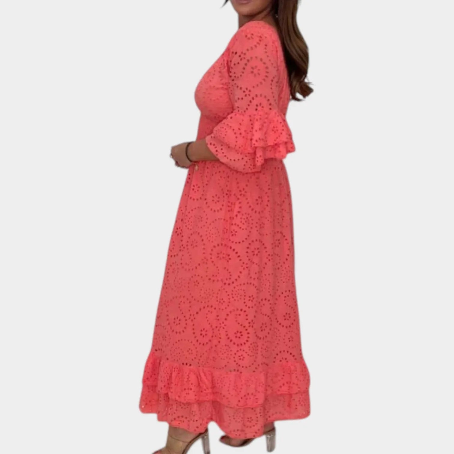 Eyelet Lace V-Neck Maxi Dress