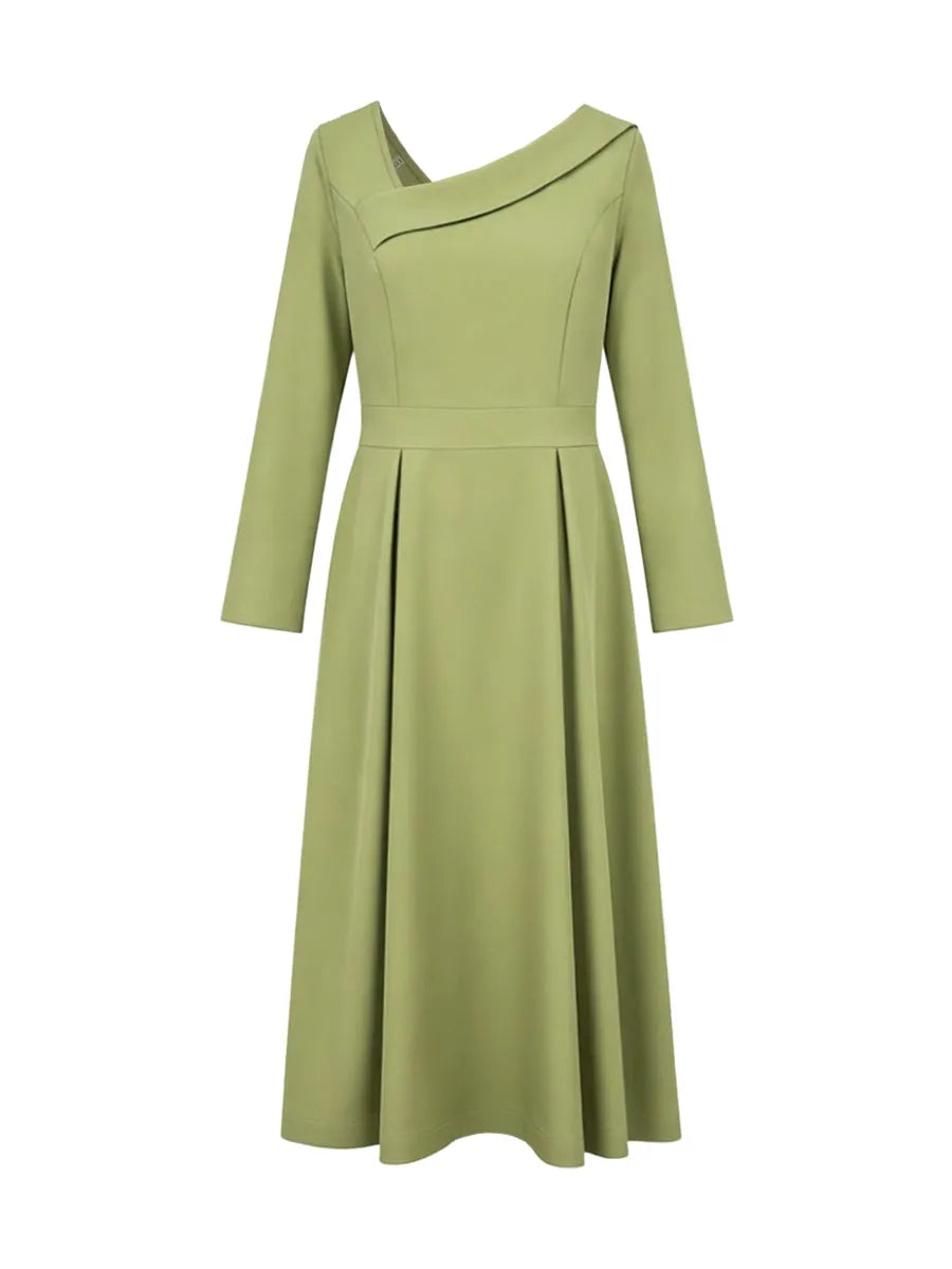 A-Line High Waisted Pleated Pockets Solid Color V-Neck Maxi Dresses