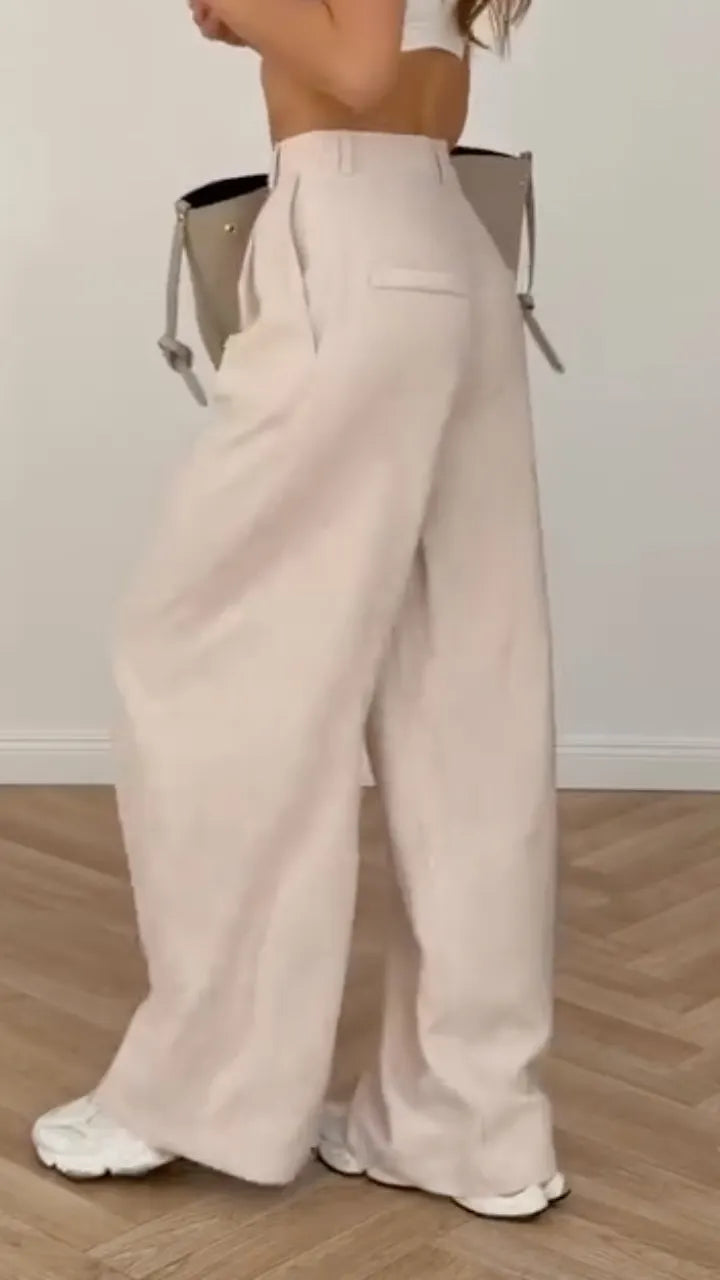 High Waist Pleated Loose Wide Leg Suit Pants,