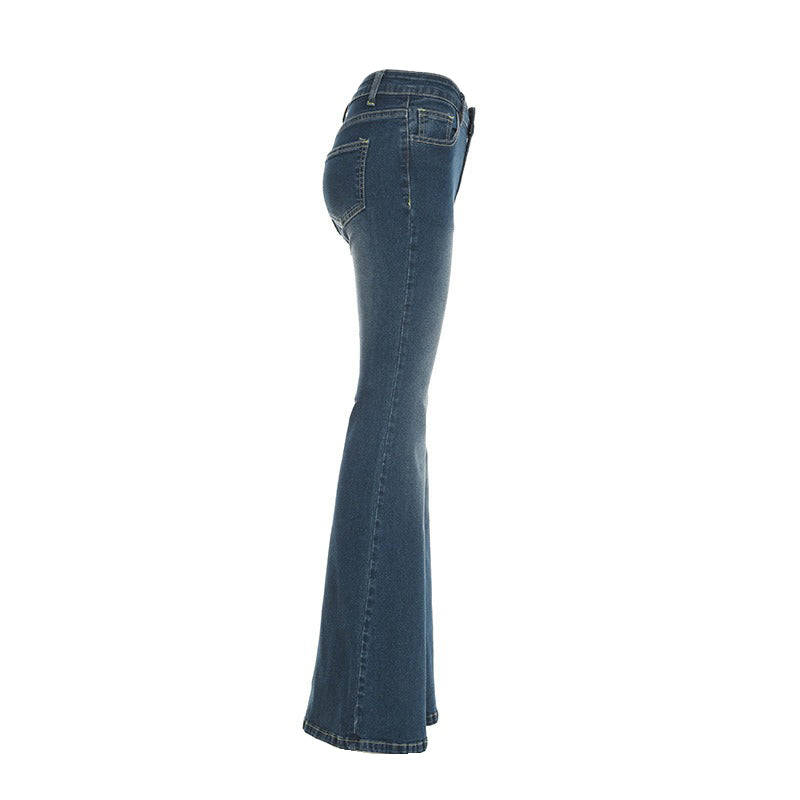 Vintage Bohemian Rose Embroidered Washed Flared Jeans