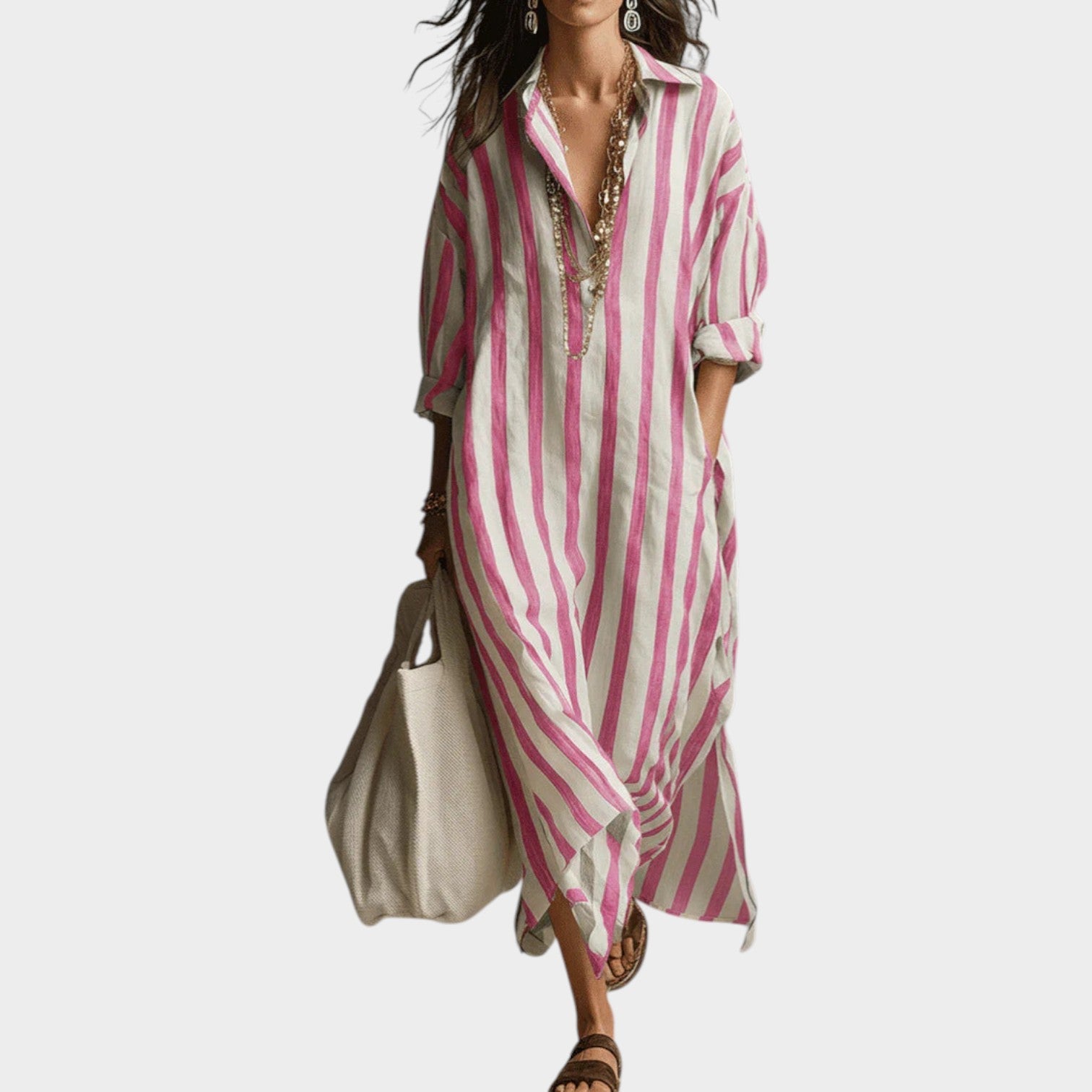 Striped Button-Down Maxi Dress