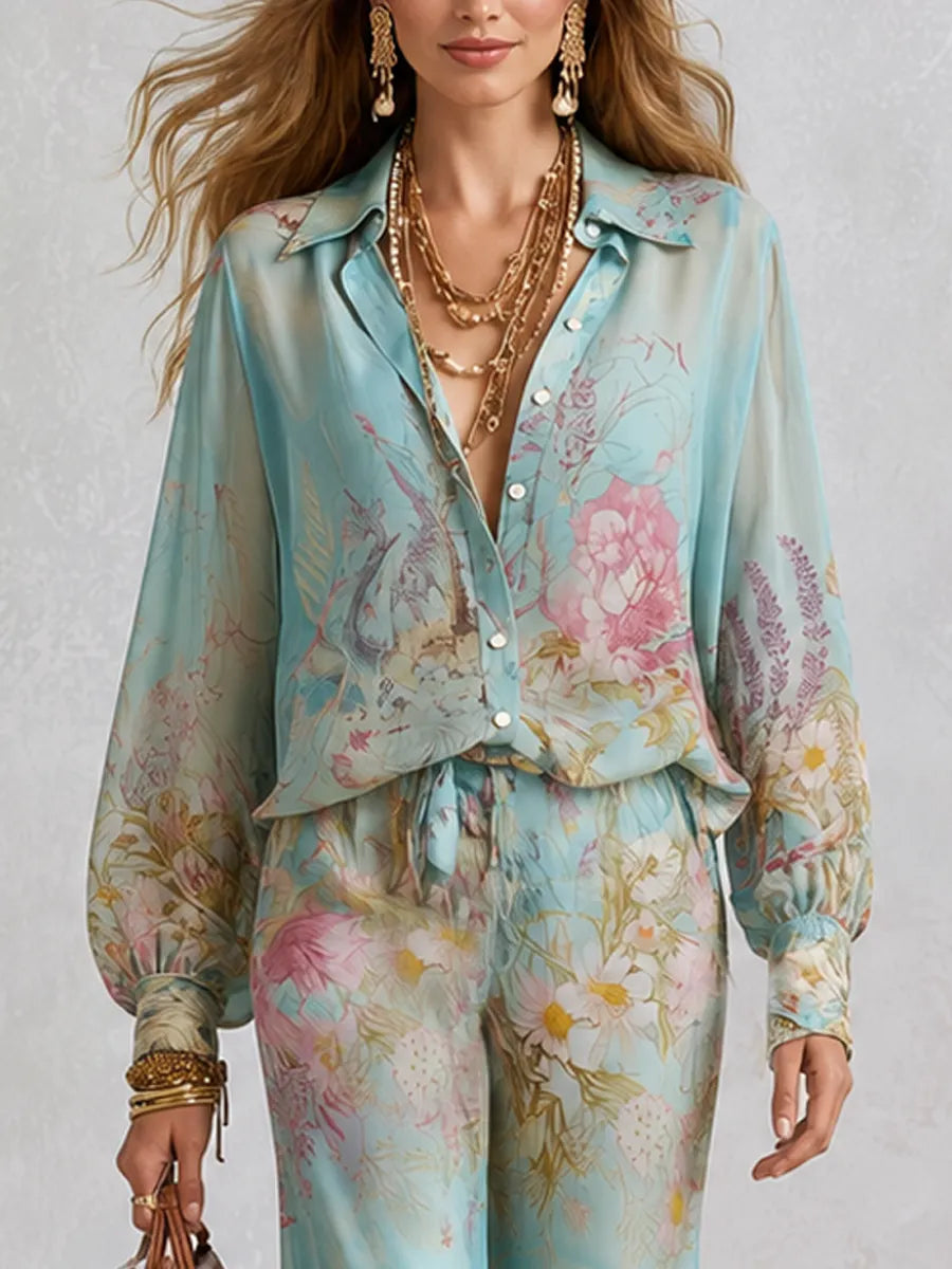 Baroque Blue Floral Print Set