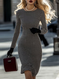 [24-hour shipping out]Retro Elegant High-End Round Neck Houndstooth Dress