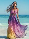 Summer vacation fashion elegant contrast color dress 47d7