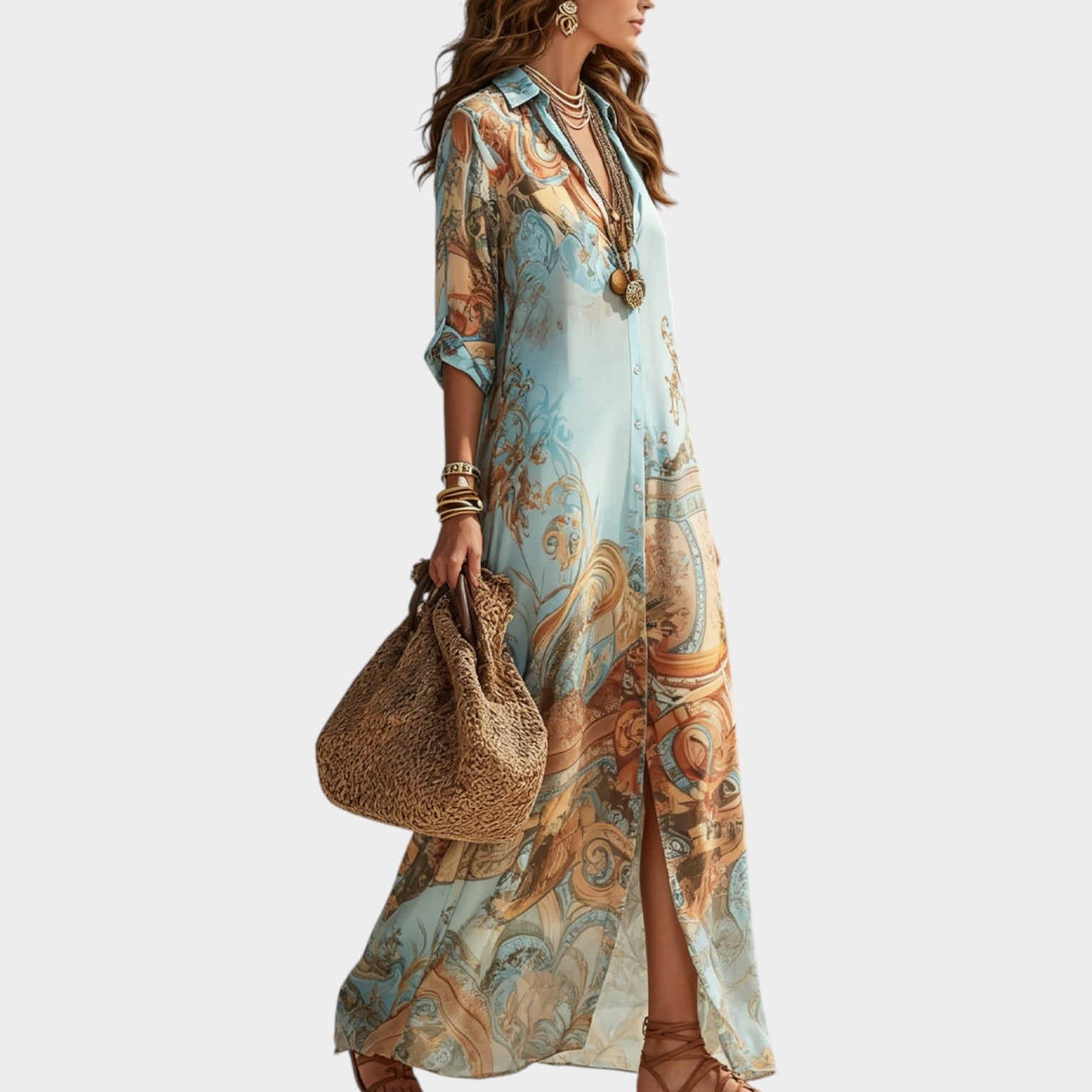 Vintage Muse Printed Maxi Dress