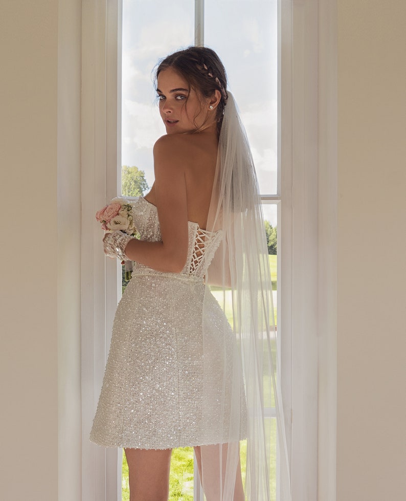 ivory mini short bride bridal sexy summer wedding dress glitter tulle summer boho shine adjustable bohemian sequins beads sexy beach light