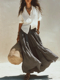 Relaxed Elegance Linen Shirt And Flowing Maxi Skirt
