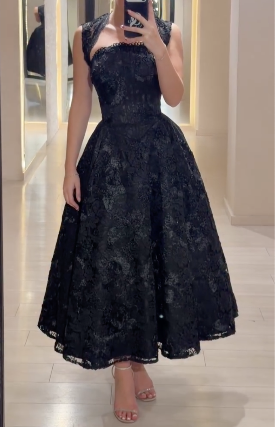 Vintage Style Black Lace Tea-Length Dress