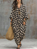 Women's Plaid Color Block Art Print Casual Cotton Linen Maxi Dress