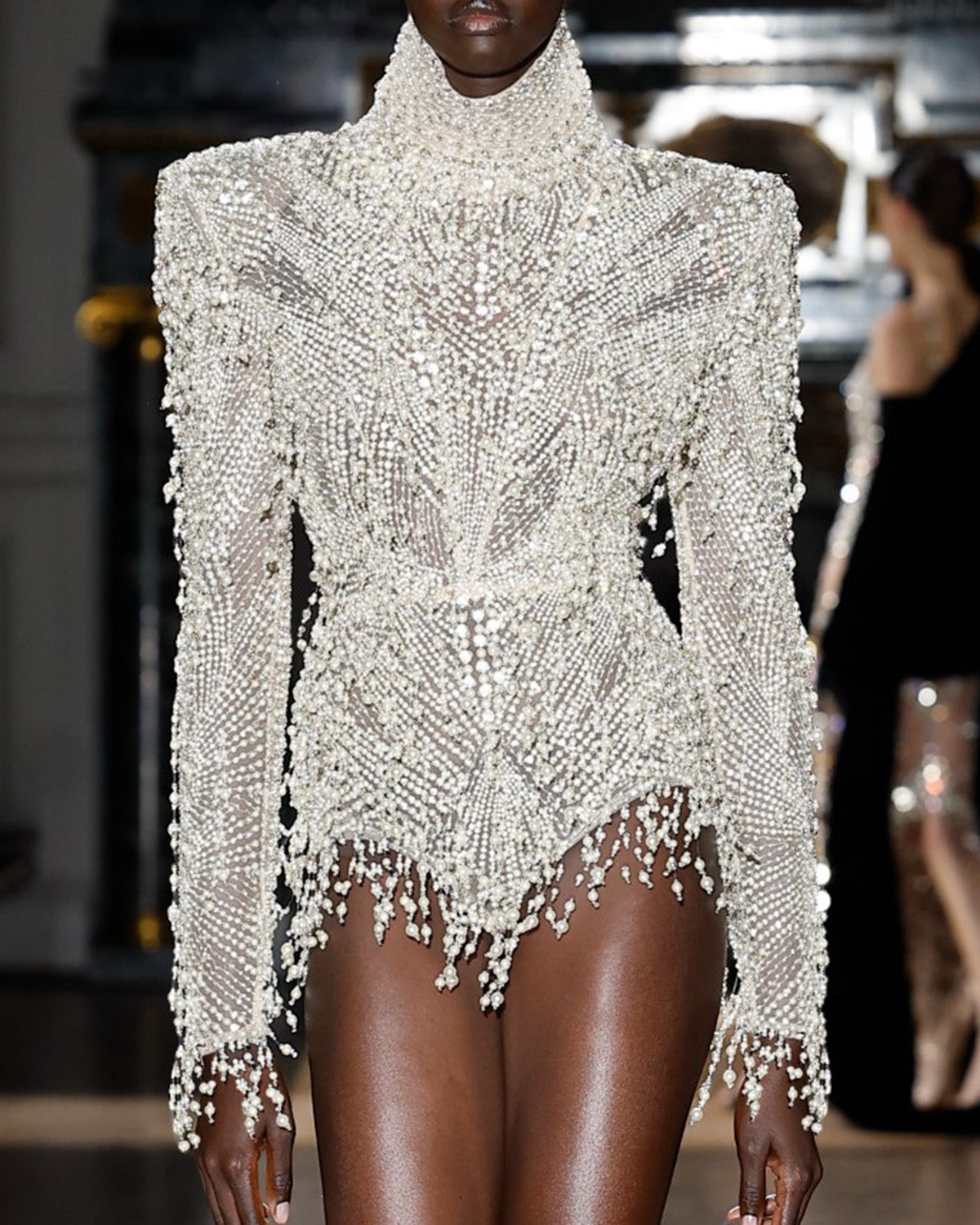 Women's Long Sleeve Pearl Tassel Mini Dress