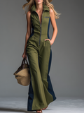 Retro Casual Stand-up Collar Zipper Sleeveless Jumpsuit