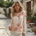 Women's Floral Embroidered Round Neck Comfortable Top