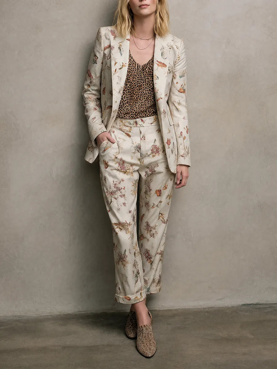 Eclectic Chic Floral Blazer & Straight Leg Pants Set
