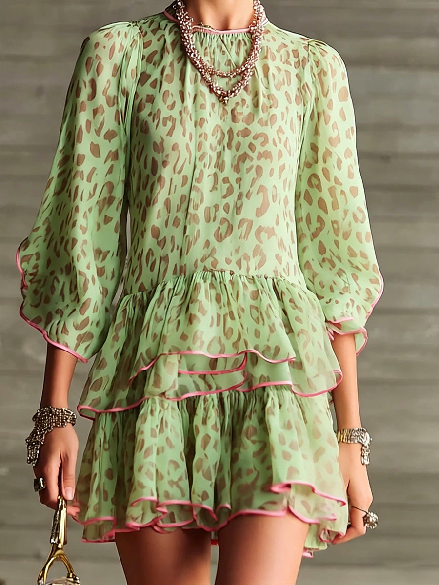 Stylish Loose-fit Leopard Print Chiffon Dress